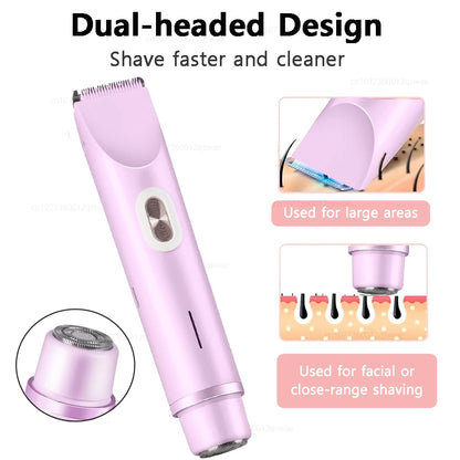 Women Electric Shaver Dual Head Bikini Trimmer Waterproof Body Hair Trimmer Facial Hair Remover for Bikini Underarm Leg Arm